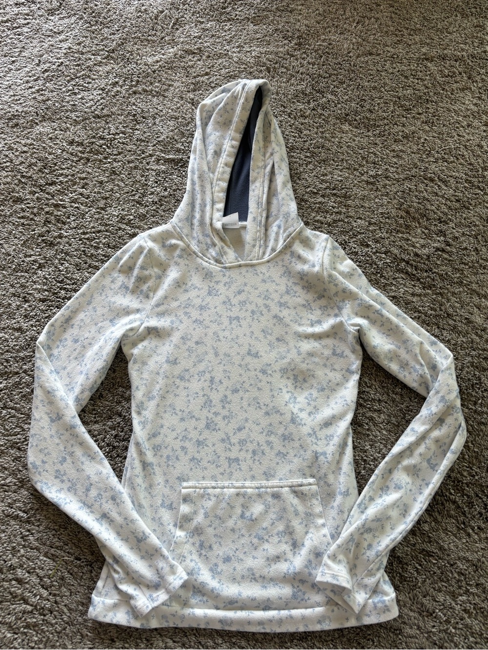 Hollister White Hooded Pullover with Light Blue Floral Print